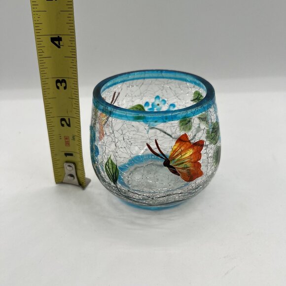 Yankee Candle Crackle Glass Votive Holder 3"x3" Butterflies Signify Freedom Hope - Picture 6 of 11